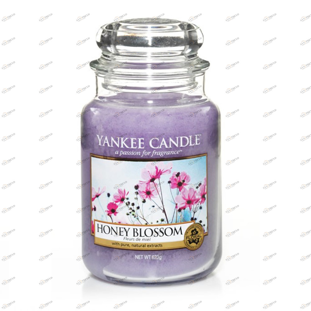 Свеча большая в стеклянной банке Медовый цветок Honey blossom 623 гр / 110-150 часов YANKEE CANDLE  267842 Фиолетовый 