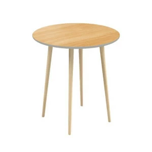 Стол обеденный круглый с деревянными ножками 90 см со светло-серым кантом "Спутник" WOODI  00-3966010 Беленый дуб;бежевый
