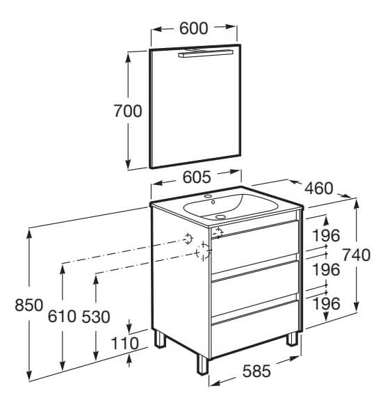 Деревянный напольный умывальник с зеркалом Roca Tenet ARCH-00150422 - Вид №9
