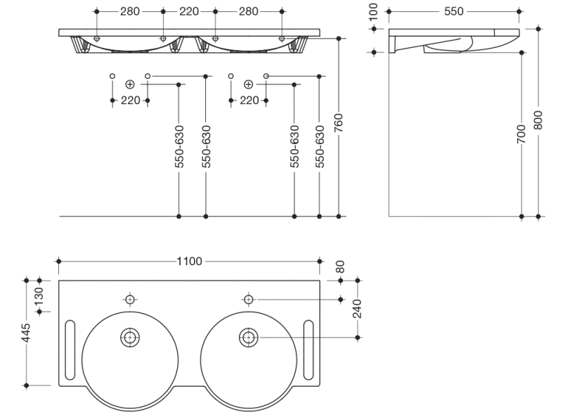 950.11.111 двойное тщеславие HEWI Waschtische  - Вид №1