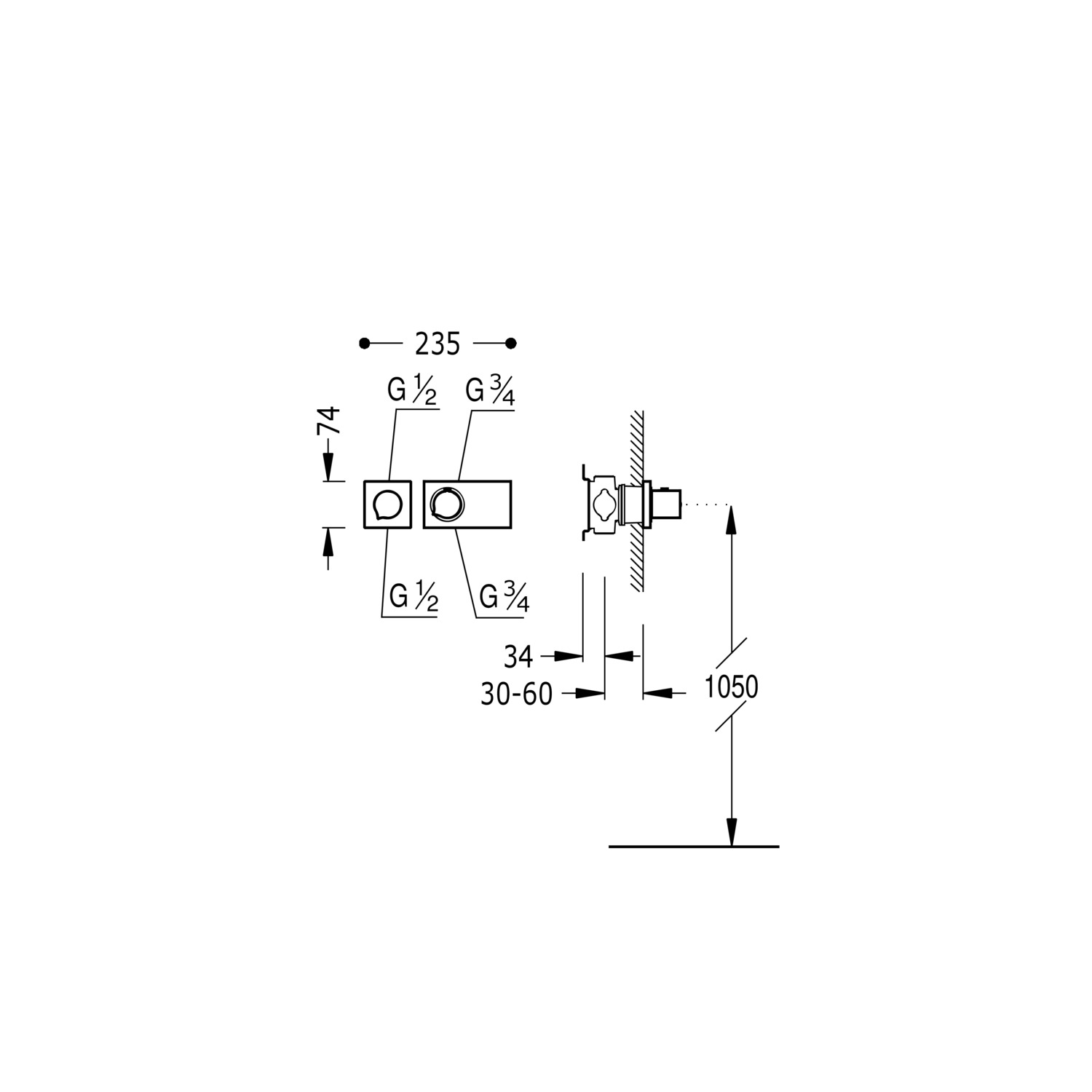 БЛОЧНАЯ СИСТЕМА двухходовой скрытый термостатический смеситель block System-20735299OM TRES Thermostatic - Вид №1