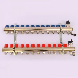 Коллекторная группа TOPWAY с регулировочными и термостатическими вентилями с резьбой под евроконус EMMETI 1"x3/4"ЕК 12 выходов