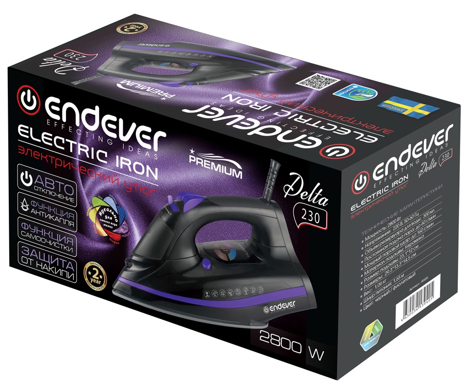 9050722 Утюг Endever Delta-230 черный KROMAX STDN-0042504 - Вид №3