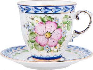 10617059 Гжельский фарфоровый завод Чайная пара "Чародейка" (выс.худ.роспись)