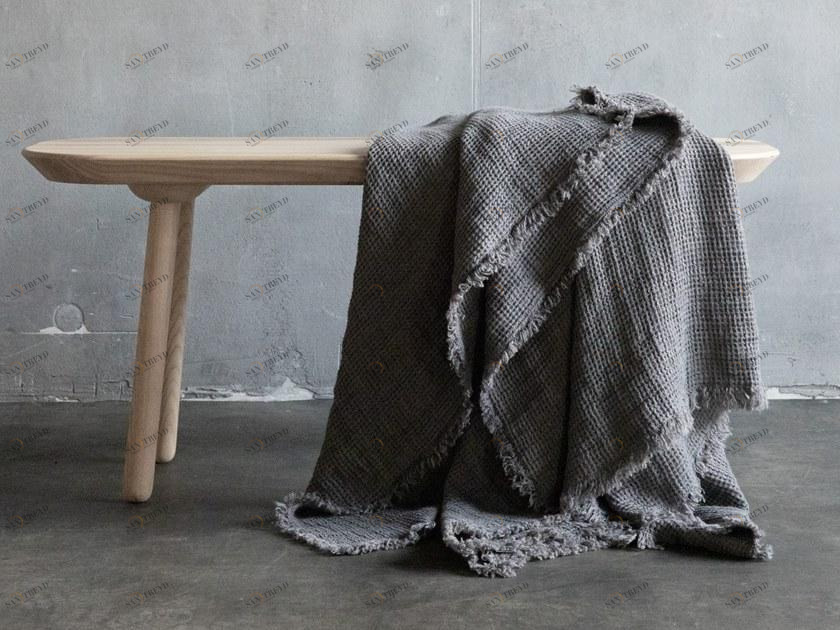 LinenMe Однотонный льняной плед ручной работы Washed waffle big 0673501 