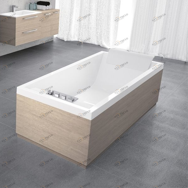 Ванна Standard Novellini SENSE 3 с набортным смесителем и панелями из белого ореха SEN2190802U4Q