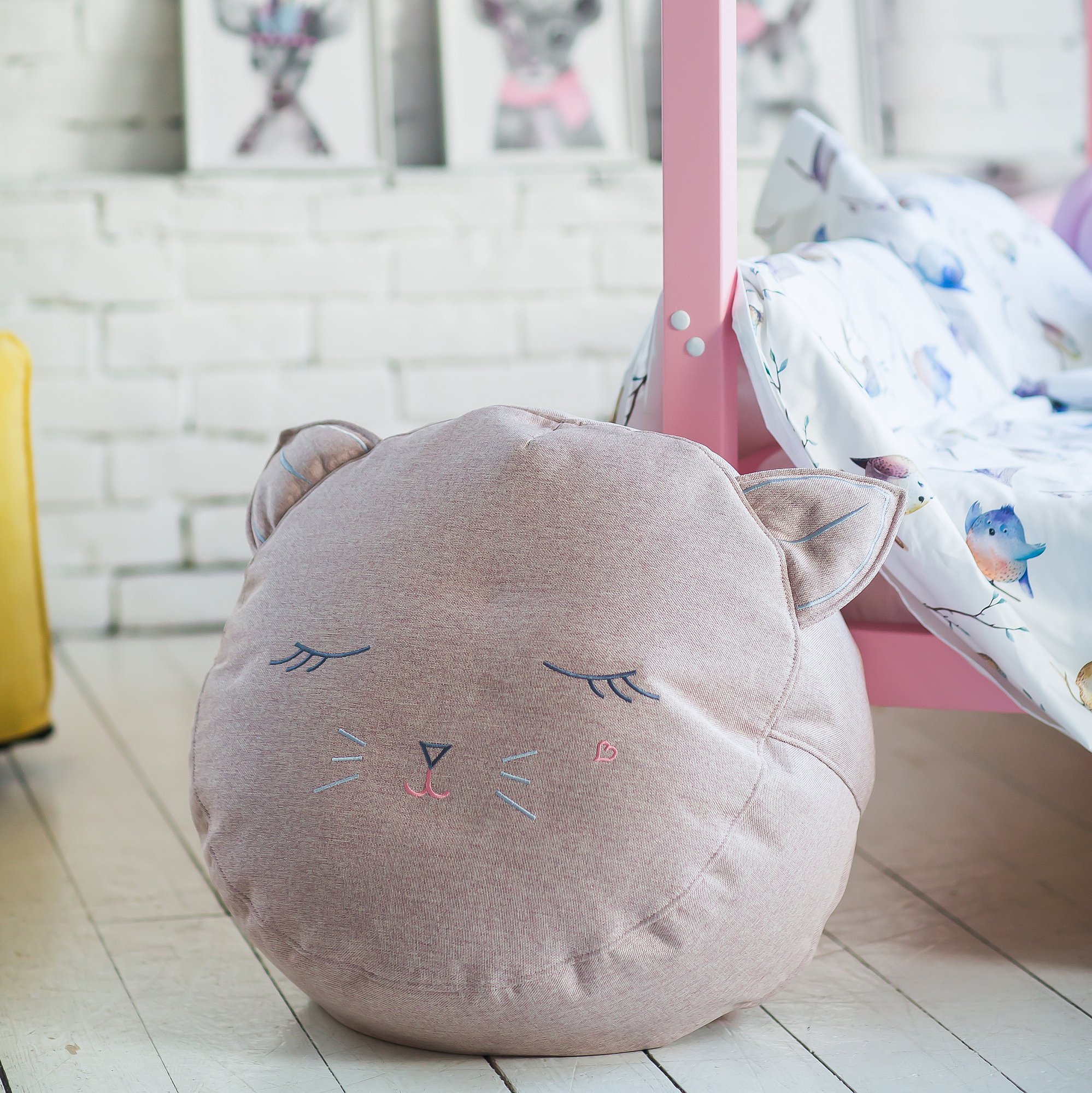 Пуфик-котик детский с вышивкой рогожка серый Kiton 5 МАСТЕРСКАЯ КРЕСЛО  335308 Серый Santreyd  - Вид №2