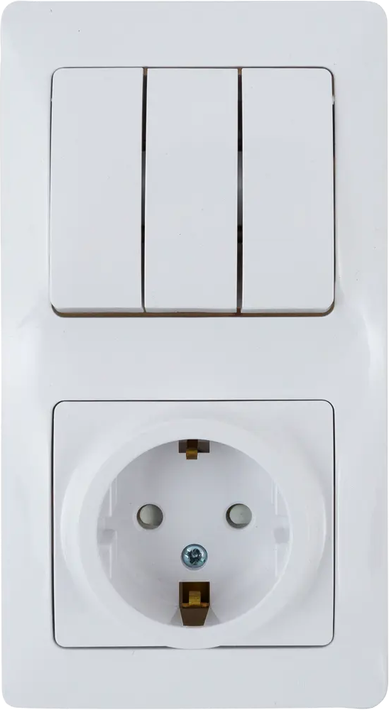 Schneider Electric Glossa — трёхклавишный выключатель с розеткой в белом глянце 82170746