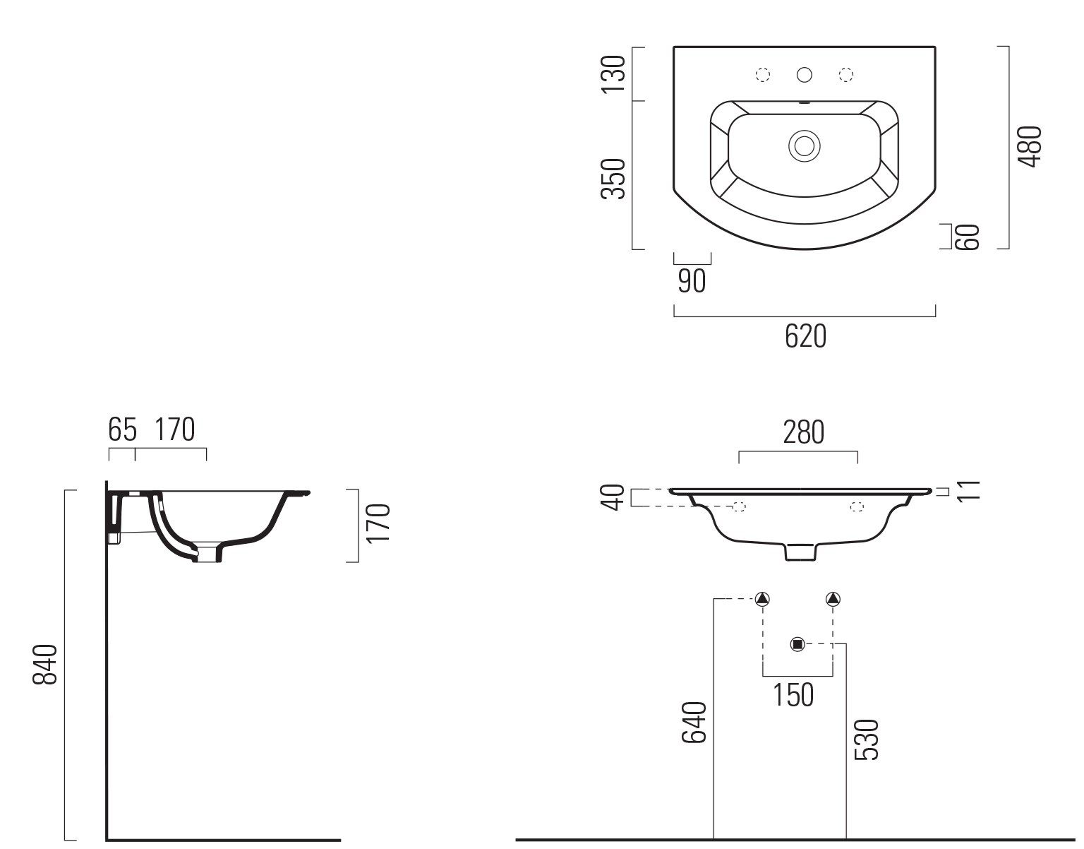 Керамическая раковина с переливом с держателем для полотенец GSI ceramica мода ARCH-00079346 - Вид №2