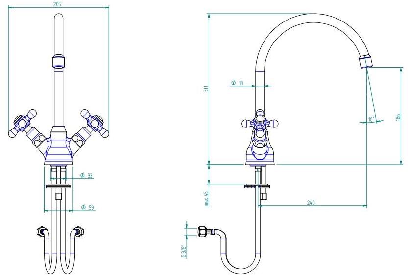 ZAZZERI Смеситель для мойки в классическом стиле 800 sun-id-1441142 - Вид №5
