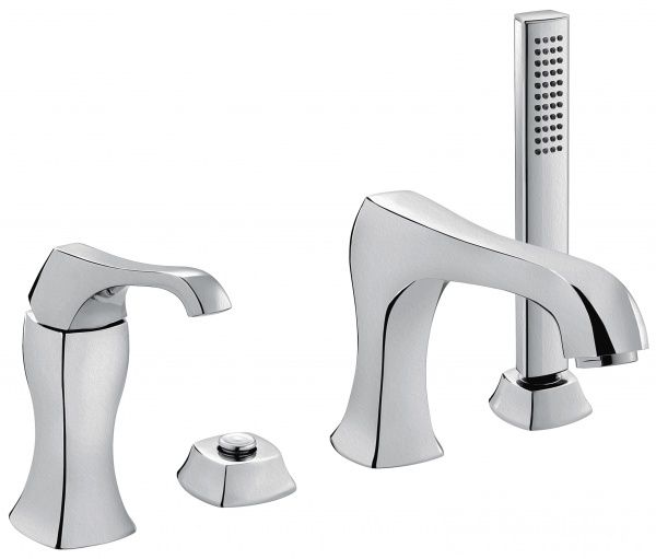 76120CSP Комплект Ares с ручным душем для установки на борт ванны. На 4 отверстия, цвет зачищенный хром EMMEVI