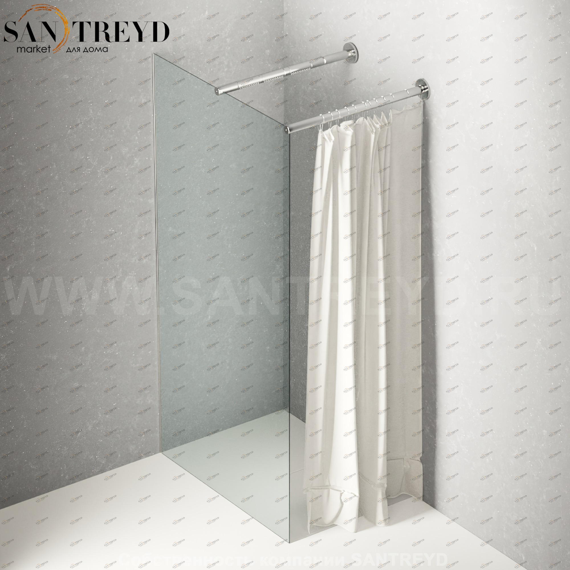 Душевое ограждение FLAT DX подрезаемое, стеклянная со шторкой прозрачная перегородка с держателем и встроенным душем. Размеры: глубина от 70 до 100, длина от 70 до 140 см Agape DXC47010070140LO