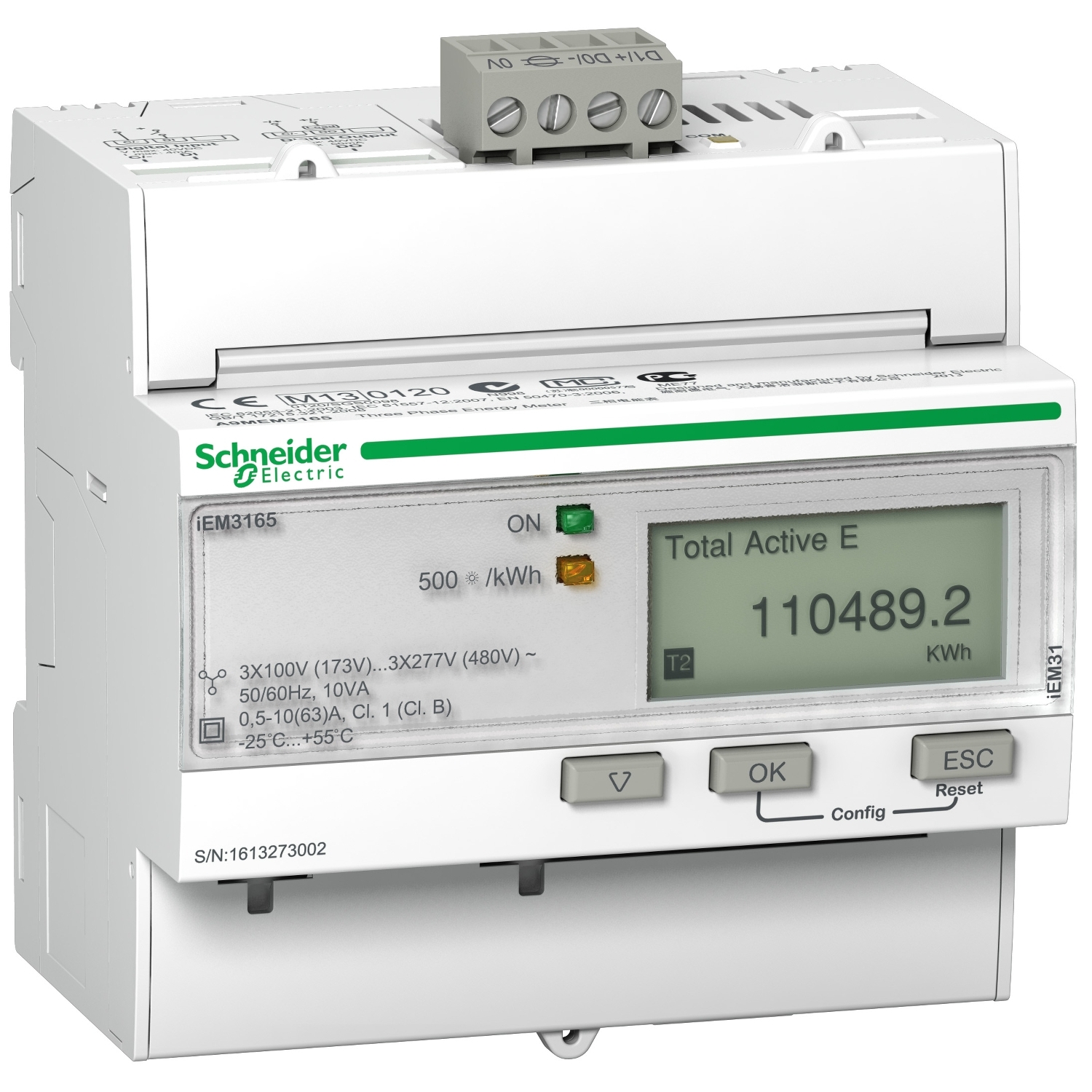 A9MEM3165 iEM3165 счетчик ээ - 63 A - BACnet - 1 цифр. вх. - 1 цифр. вых. - 4 тарифа Schneider Electric Acti 9 iEM3000 