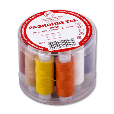 25 ЛЛ Швейные нитки (армированные) 200 м РАЗНОЦВЕТЬЕ 12 шт АССОРТИ ПНК им. Кирова 