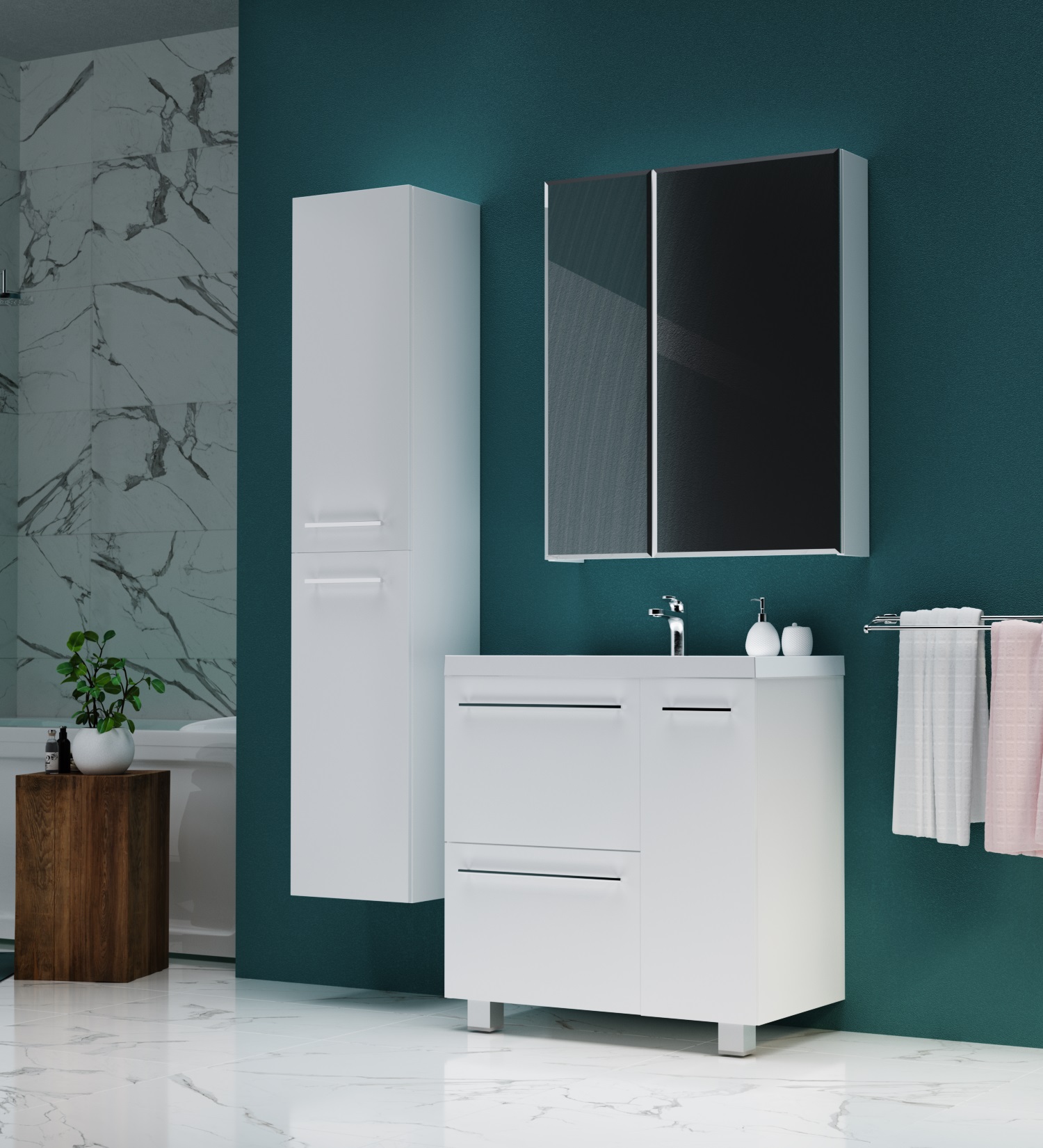 У83680 Тумба Соната 90Н 1д.2в.я. Белый глянец 1 Marka Соната 