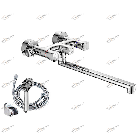 Orange Fenix M31-211cr двухвентильный смеситель для ванны/душа с длинным поворотным изливом 350 мм, керамичеким дивертором и душевыми аксессуар Хром sun-id-1517141