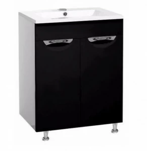 Тумба Кристи-60 прямая + БК черн эмаль с раковиной QVATRO- 60 см