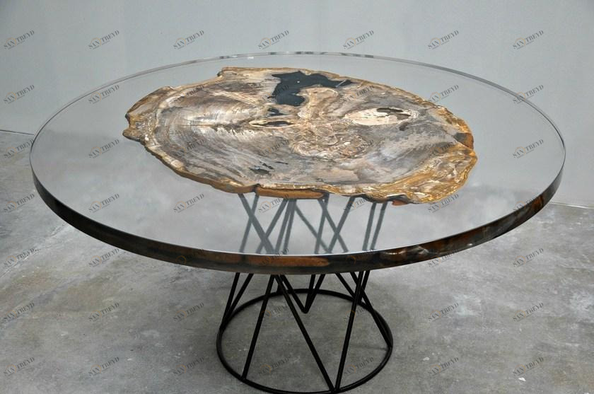 ANTICO TRENTINO Низкий круглый журнальный столик из полимера Tavoli in legno pietrificato sun-id-1452581