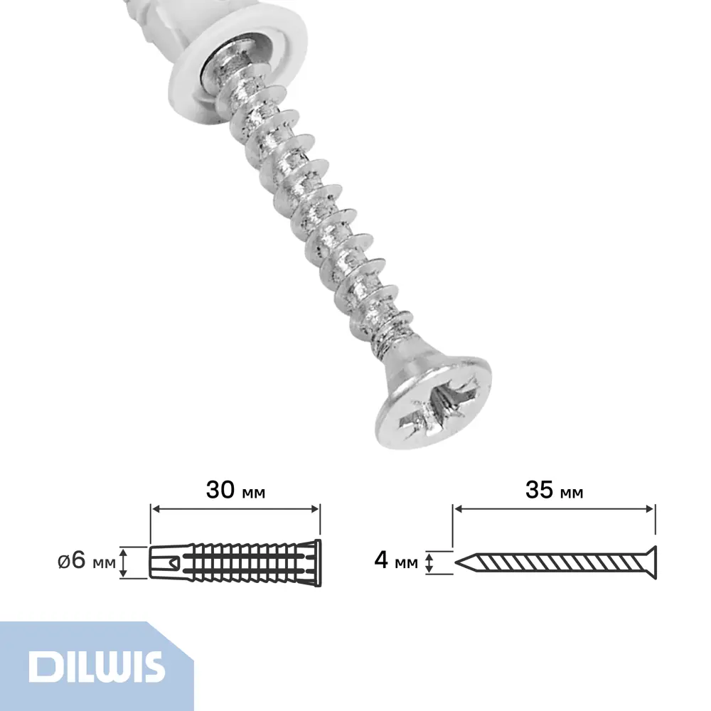 Дюбель универсальный нейлоновый Dilwis 6x30мм 16 шт. в комплекте с шурупом STLM-2100587 - Вид №1
