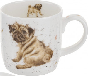 10594079 Royal Worcester Кружка с подставкой  Royal Worcester "Забавная фауна", "Любимый мопс" 310мл Фарфор костяной