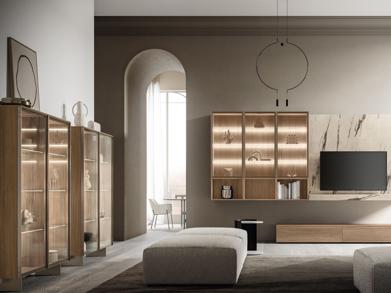 Деревянная секционная витрина со встроенным освещением Santalucia Mobili Luxury ARCH-00141379 - Вид №1