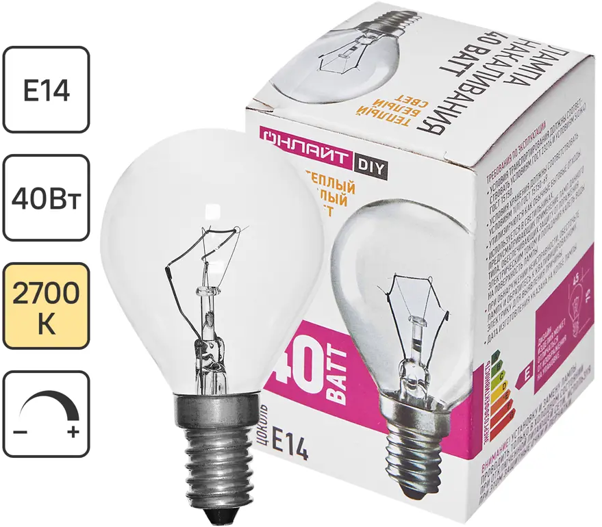 ОНЛАЙТ 360 - лампа накаливания Е14 шар 40Вт теплый свет 87209762