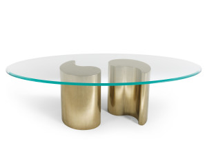 Овальный стол для гостиной из дерева и стекла