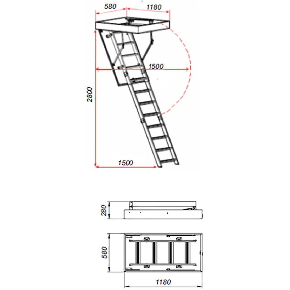 Лестница чердачная складная с секциями ЧЛ-15 60x120x280 см ЛЕСЕНКА STLM-2033461 - Вид №3