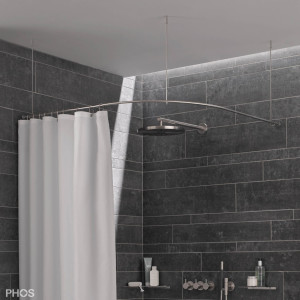 DSB300-1100F Стержень для душевой занавески четверть круга с радиусом дуги 30 см, 110 x 110 см для крепления к потолку PHOS