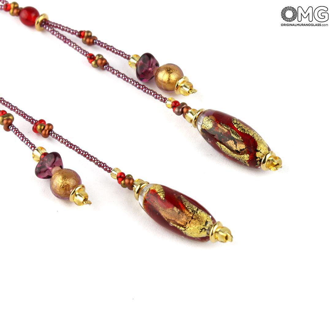 3485 ORIGINALMURANOGLASS Серьги Ама - красные длинные - муранское стекло - Original Murano Glass OMG 6 см  - Вид №1