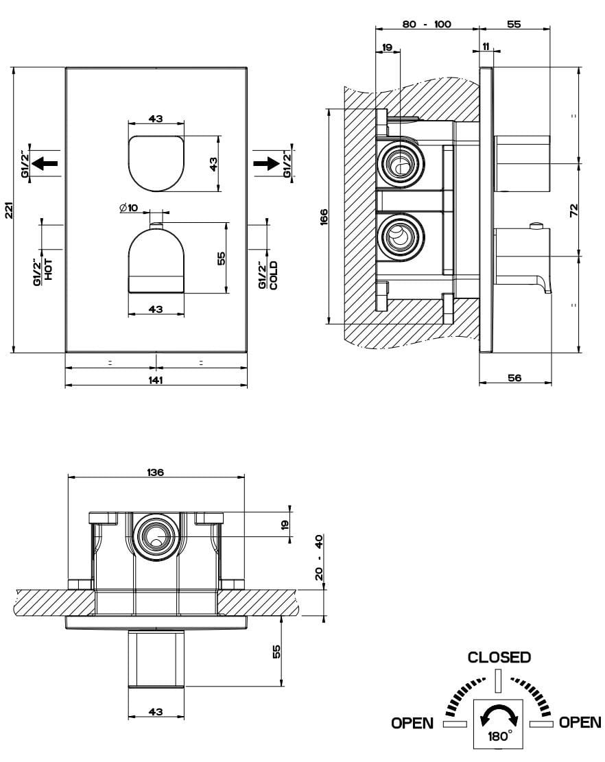 Смеситель для душа с 2 отверстиями из латуни с пластиной Gessi рельеф ARCH-00070321 - Вид №3
