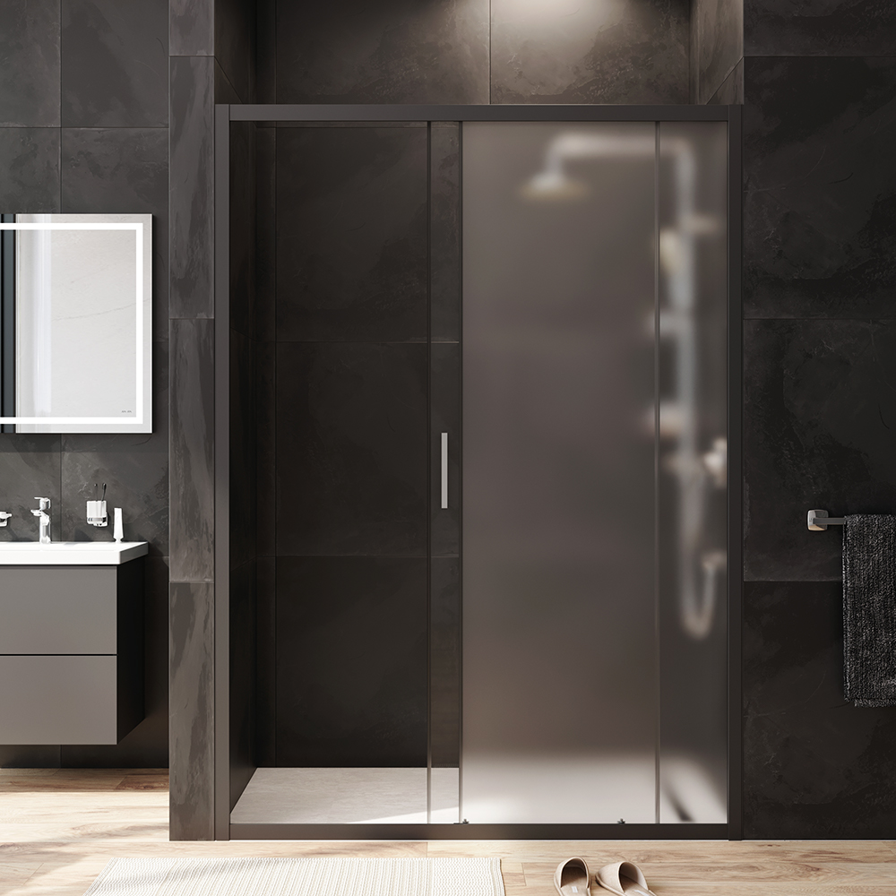 W90G-140-1-195BM Solo Дверь душевая 140х195 стекло матовое профиль черный матовый AM.PM Gem - Вид №2