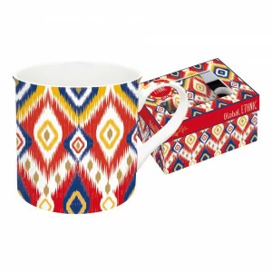 Кружка фарфоровая 0,3 л бело-красная "Икат" EASY LIFE GLOBAL ETHNIC 00-3946510 Белый;красный