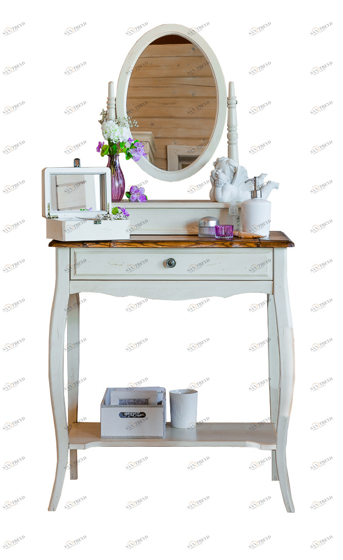 Туалетный столик с зеркалом и ящиками компактный белый 70 см Mobilier de Maison ДОМАШНЯЯ ОБСТАНОВКА MOBILIER DE MAISON, ПОД СТАРИНУ 017208 Белый Santreyd 
