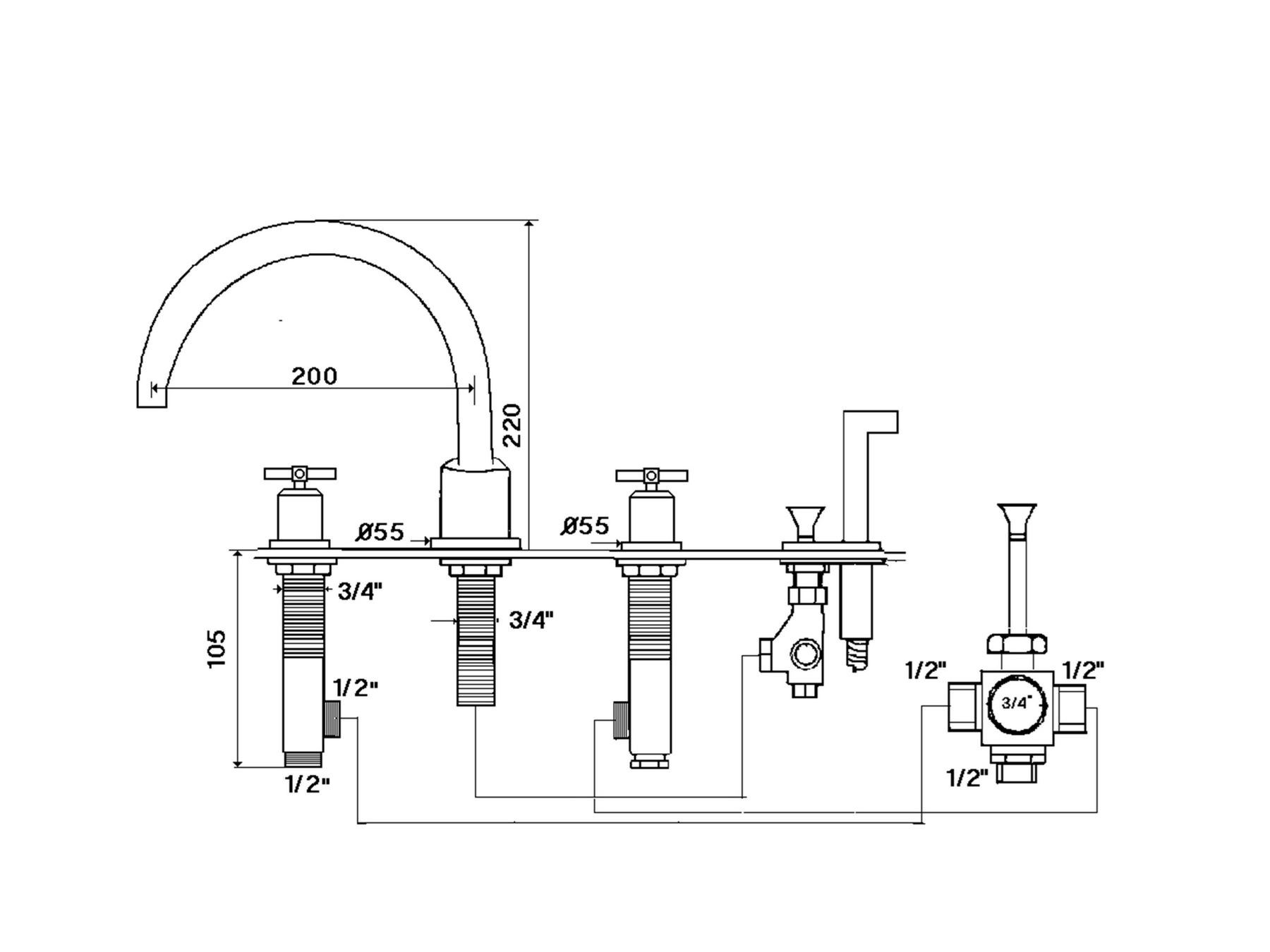 Набор для ванны с 4 отверстиями и ручным душем rvb SULLY ARCH-00069057 - Вид №2