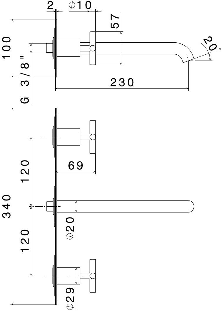 newform Смеситель для умывальника настенный на 3 отверстия с тарелкой Blink sun-id-1403031 - Вид №5