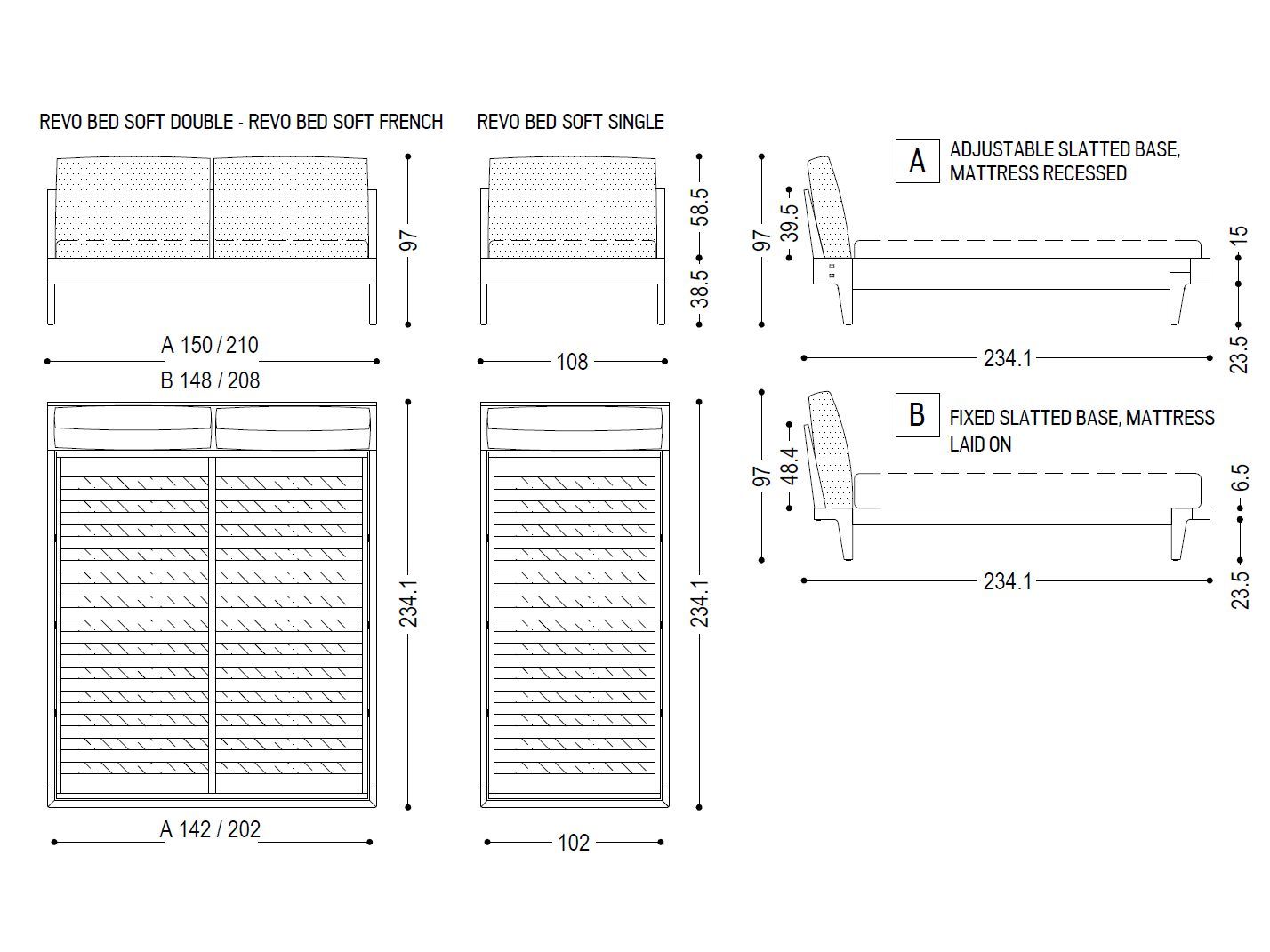 Кровать из массива дерева с изголовьем из ткани Riva 1920 REVO BED SOFT ARCH-00085737 - Вид №3
