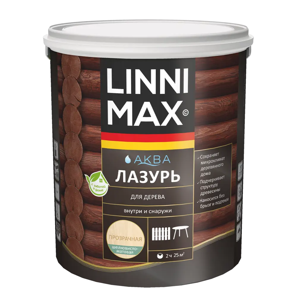 Лазурь для дерева LINNIMAX полуматовая прозрачная 2.5 л - защита от грибка и плесени 89349658 STLM-0858402 - Вид №1