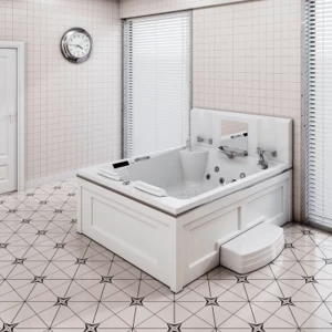 Минибассейн "RIMINI", 1900х1500, рама-подставка, фронтальная панель и 2 торцевые панели - декоративная террасная доска, слив-перелив полуавтомат, 10 гидромассажных форсунок, контроллер 200, хромотерапия 2 лампы, 2 ручки, 2 подголовника