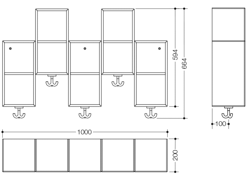 M20.03.004 Двойной модуль расширения асимметричный, 5 мест с тройным крючком HEWI Kids - Вид №3