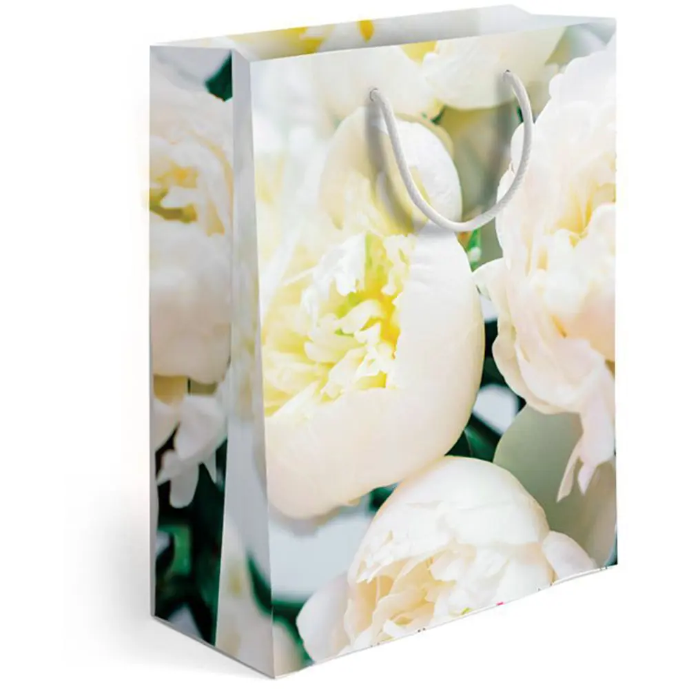 Пакет подарочный Симфония Белые пионы 32x26x12 см цвет белый STLM-2060740 - Вид №1