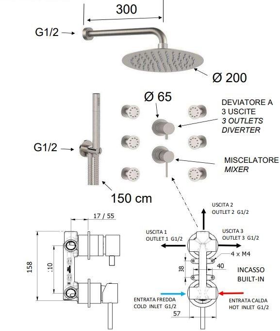 Remer Rubinetterie Душевой набор из нержавеющей стали с лейкой X style inox sun-id-1386123 - Вид №5