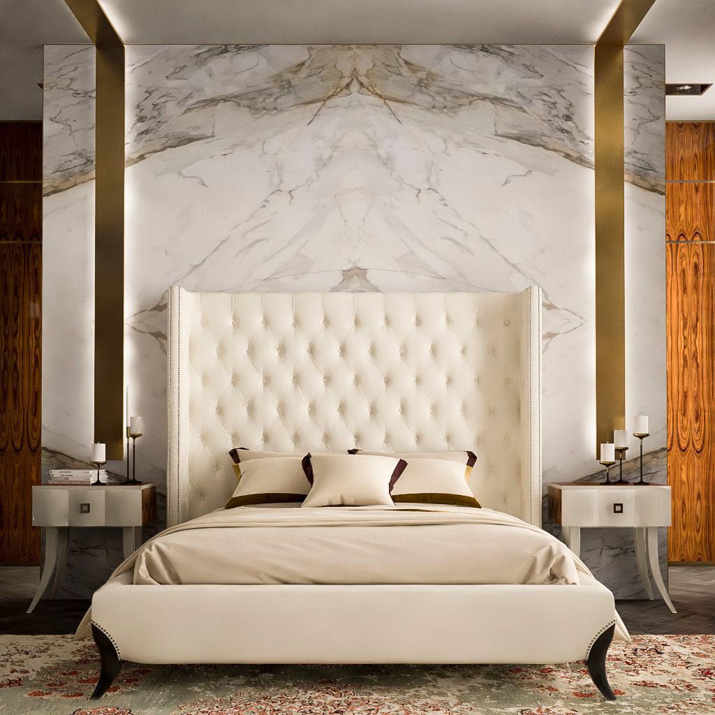 Двуспальная мягкая кровать из ткани с капитонным изголовьем GUERRA VANNI Оскар ARCH-00144810 - Вид №1