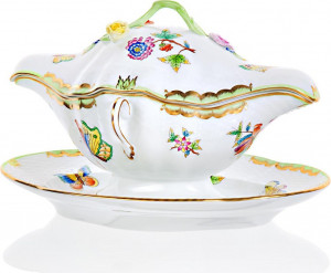 59402 Herend Соусник с крышкой на подставке 400мл "Виктория" (с веточкой) Фарфор