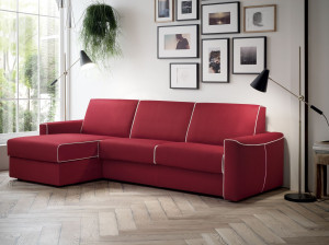 Двуспальный диван-кровать из ткани с полуостровом