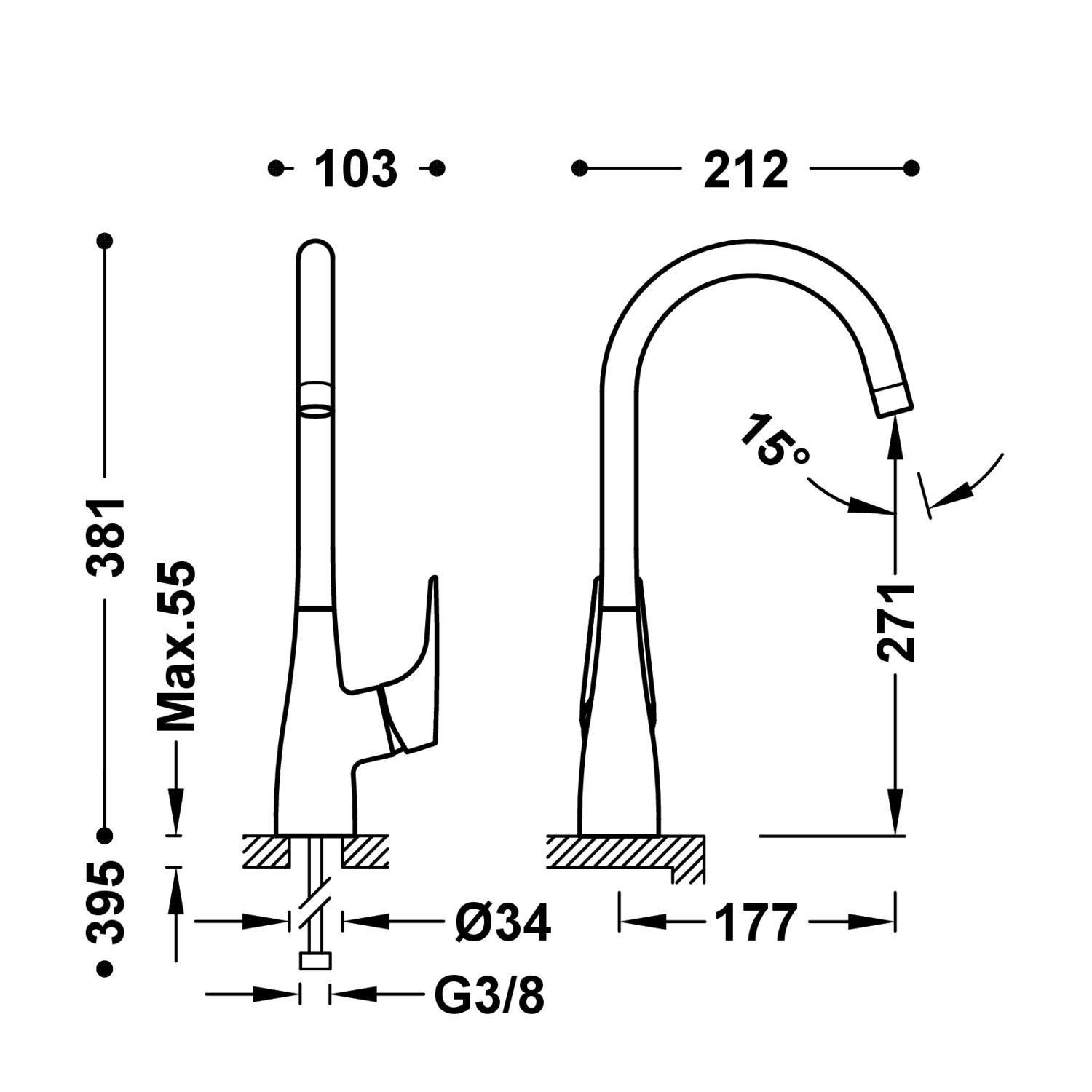 Смеситель для умывальника CANIGÓ PLUS XXL с одной ручкой и боковым рычагом-21830803 TRES Canigo - Вид №1