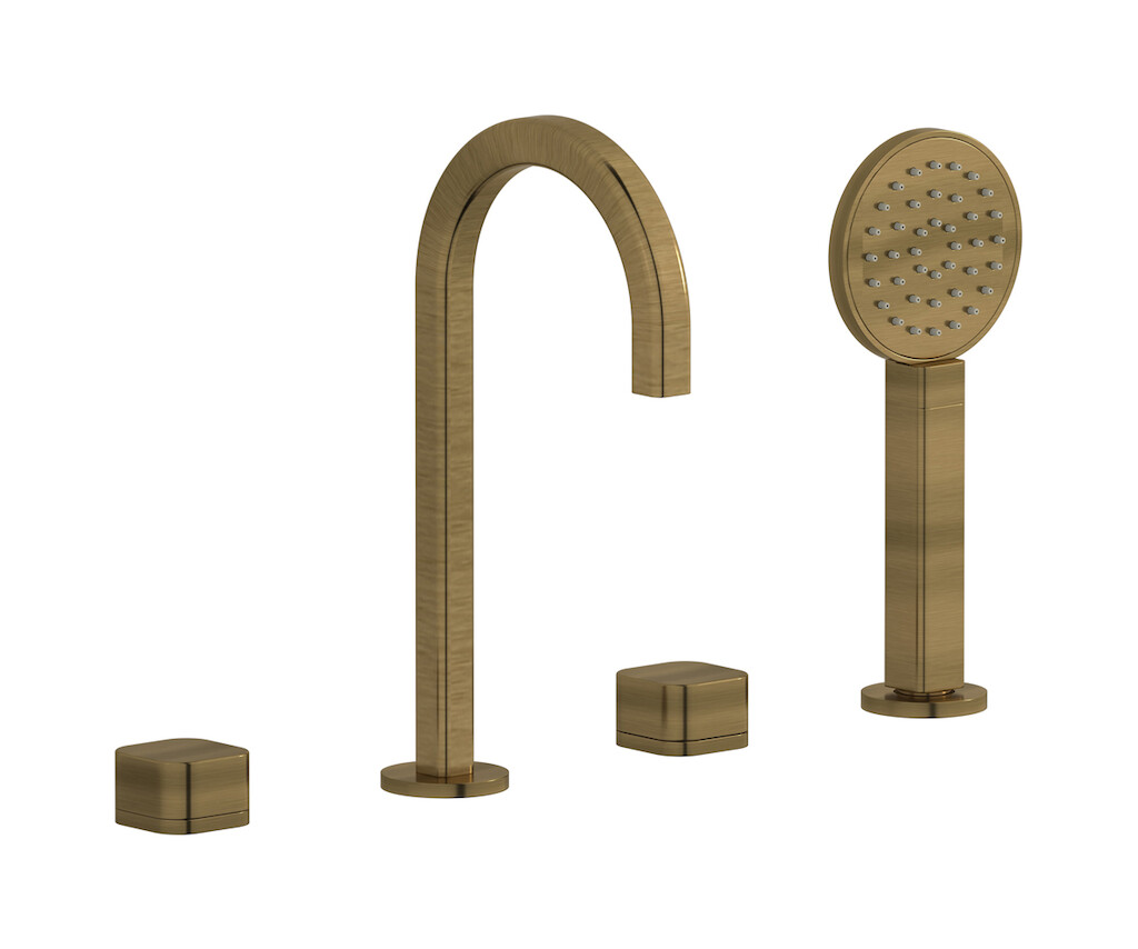 Смеситель на бортик ванной на 4 отверстий с дивертером и душевым гарнитуром. WE ARE IB eo396mb_1 Modern Bronze Elio