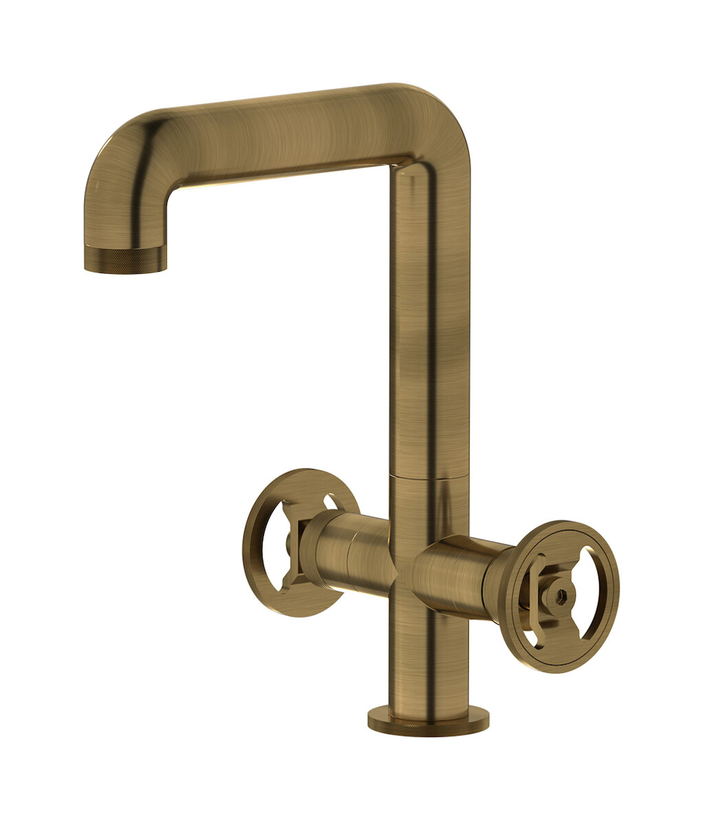 Смеситель для раковины на 1 отверстие с 2 ручками в комплекте с донным клапаном. WE ARE IB b1205mb Modern Bronze Bold