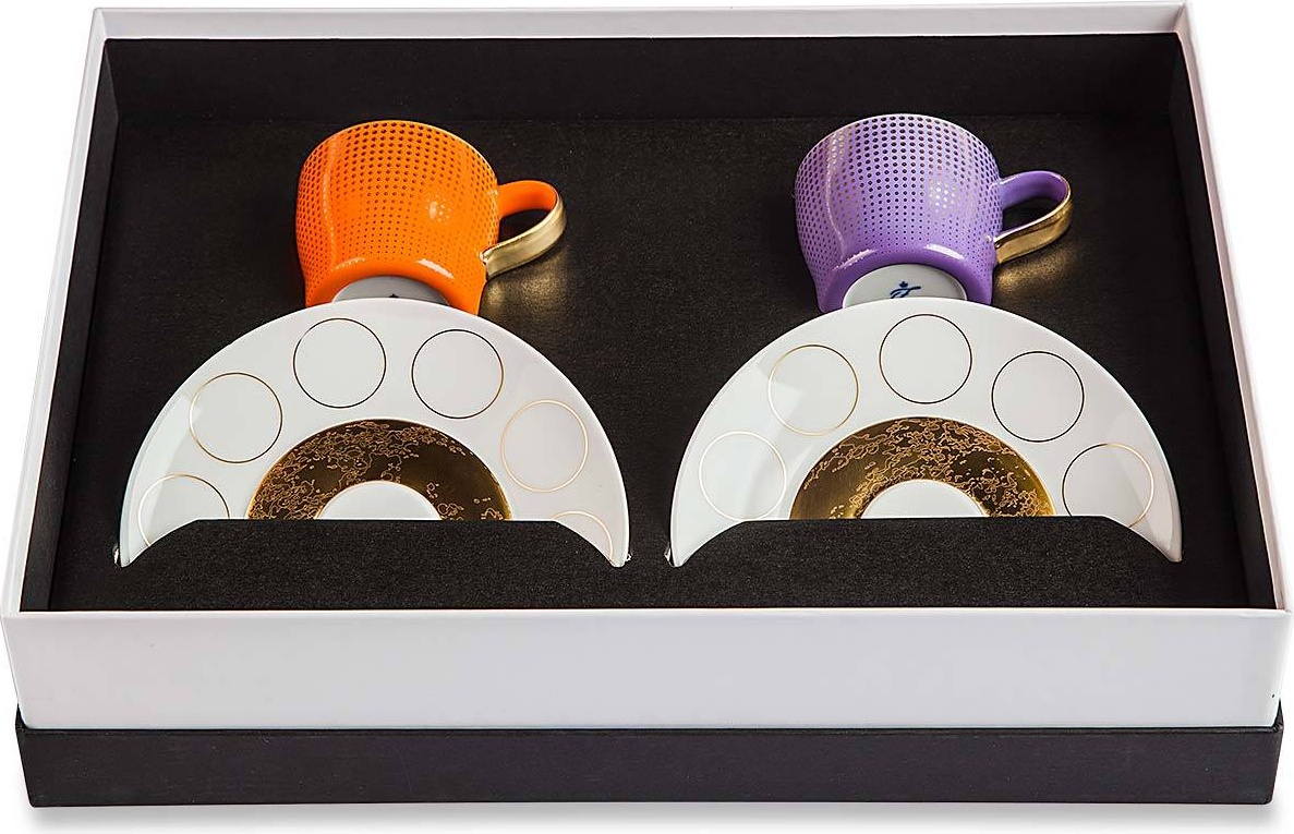 10578972 Furstenberg Набор чашек для эспрессо с блюдцами Furstenberg "Лунный свет" 70мл(оранжевая и фиолетовая),2 шт,п/к Фарфор 
