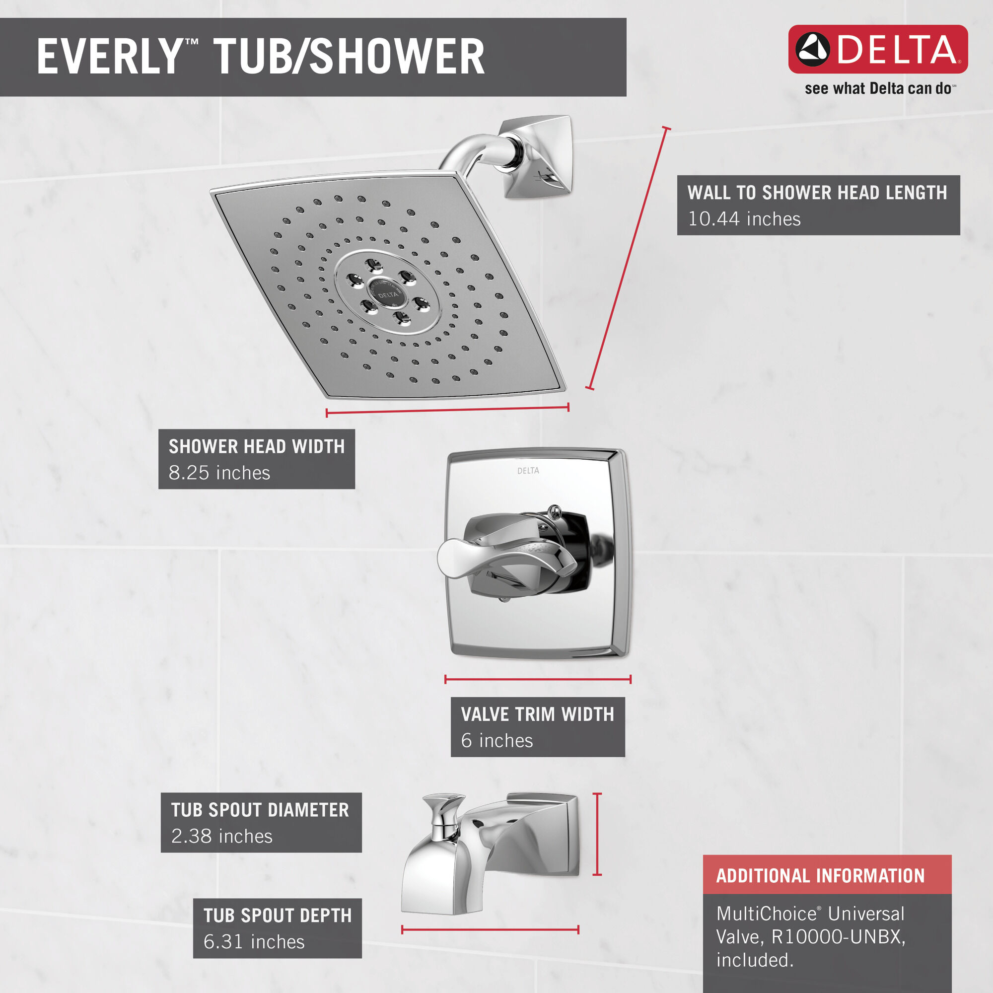 144741 Для ванны и душа Monitor® серии 14 Delta Faucet Everly Хром  - Вид №5